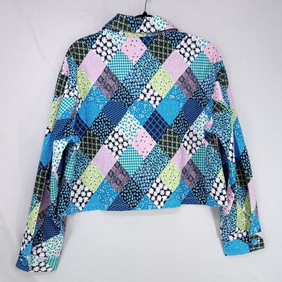 Another Girl Cropped Boxy Jacket Size 8 Patchwork Front Pockets Eclectic Boho - Picture 3 of 16
